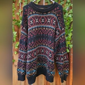 Eddie Bauer Multicolor Patterned Crew Neck Knit Sweater